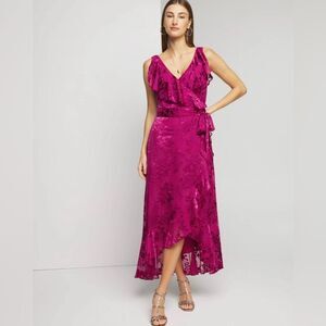 White House Black Market Burnout Wrap Midi Dress 4 Fuchsia Ruffe Fairy Feminine